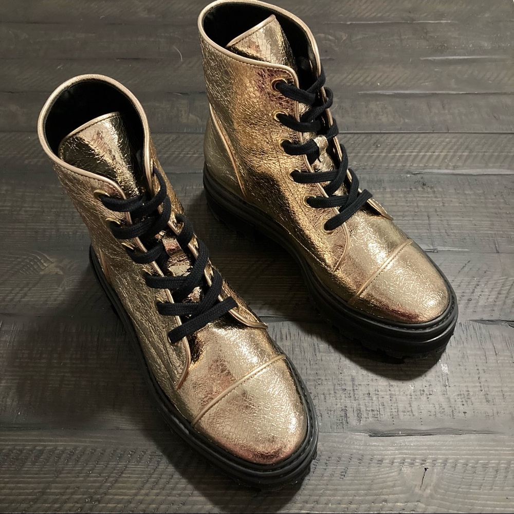 NWOT SCHUTZ Gold Maylova Boot, Size 8